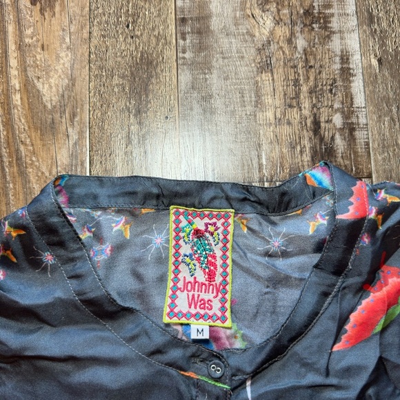 JOHNNY WAS Silk Gray Butterfly Collared Mini Long Sleeve Shirt Dress Size Medium - Picture 4 of 8